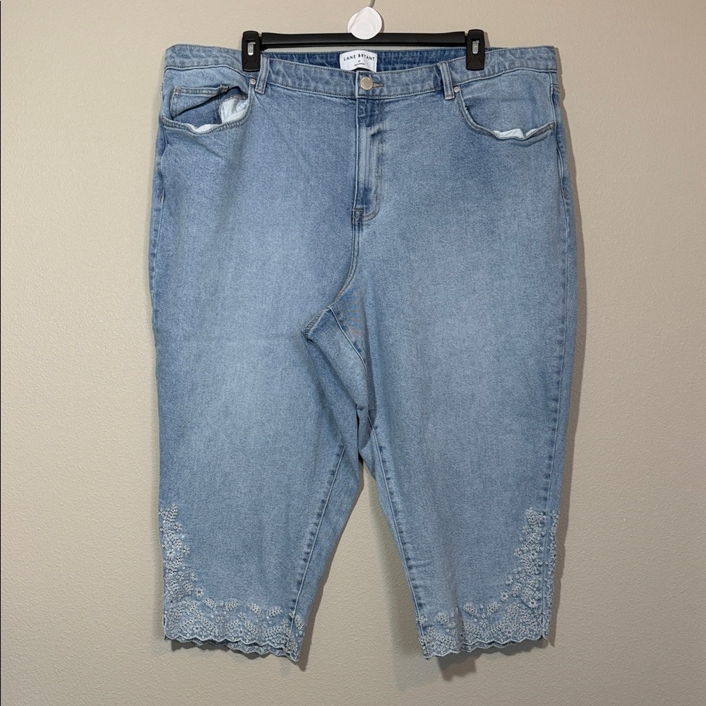Lane Bryant Light Blue Cropped Jeans with Embroidered Hem, Size 24 plus size